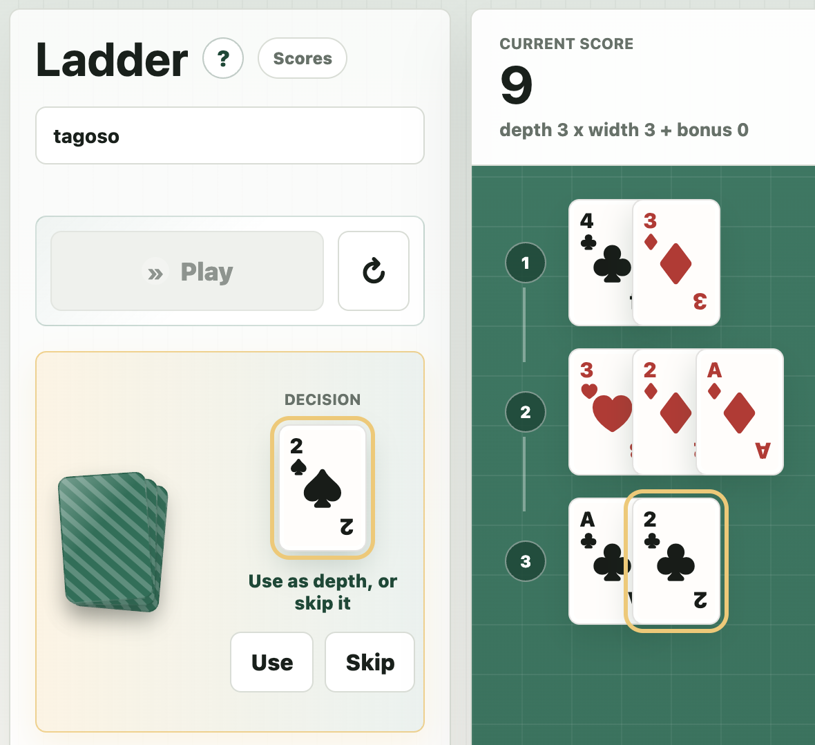 Screenshot of the Ladder card game interface